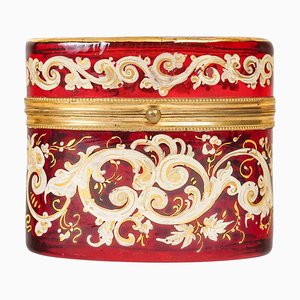 Red Bohemian Crystal Enamelled Box, 19th Century