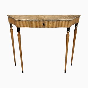 Table Console Murale Mid-Century en Bois et Laiton avec Plateau en Marbre, Italie, 1950s