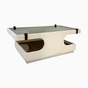 Mesa de centro italiana Mid-Century moderna de madera y vidrio, años 70