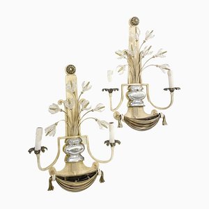 Silver, Wrought Iron and Glass Wall Lights attributed to Banci, Italy, 1940s, Set of 2