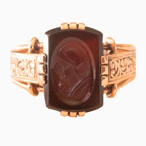 Vintage 14k Yellow Gold Carnelian Ring Engraved with Roman Soldier Profile, 1950s