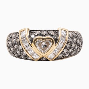 Two-Tone Gold Ring with Heart-Shaped Diamond, 1980s