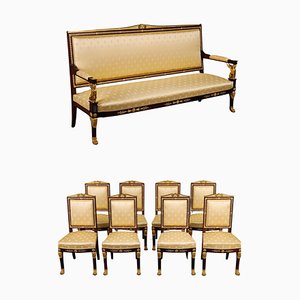Empire Style Salon Set in Mahogany and Gilded Bronzes, 1860, Set of 9