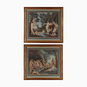 Polychrome Engravings in the style of Francesco Albani, 1780, Set of 2