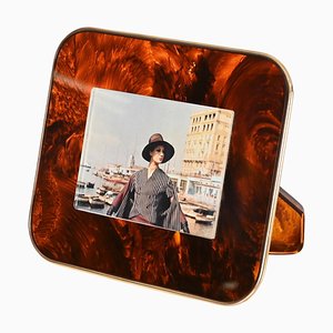 Photo Frame in Acrylic Glass & Tortoiseshell Brass in the style of Gabriella Crespi, Italy, 1970s