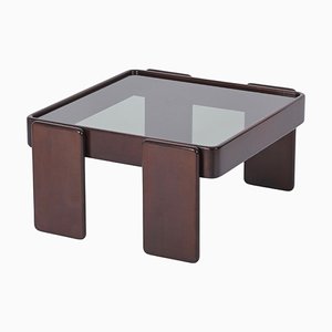 Mesa de centro cuadrada de vidrio ahumado atribuida a Frattini para Cassina, Italia, años 70