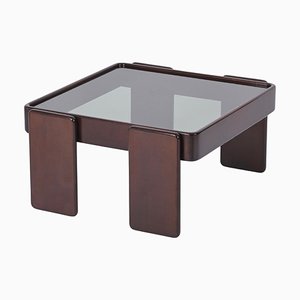 Square Coffee Table with Smoked Glass attributed to Frattini for Cassina, Italy, 1970s