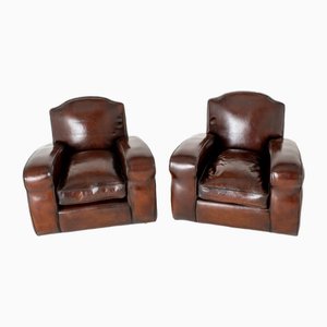 Vintage Art Deco Club Chairs in Leather, 1930s, Set of 2