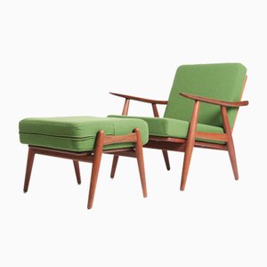 GE270 Chair with Stool by Hans Wegner for Getama, 1960s, Set of 2