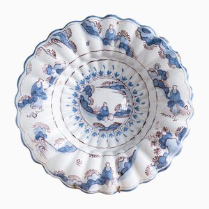 Plat à Lobes de Chinoiserie Bleu et Blanc, 1700s