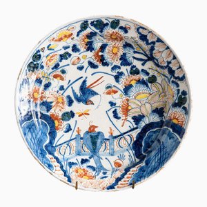 Dutch Polychrome Bird Charger from Delftware, 1700s