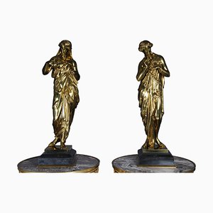 Esculturas antiguas grandes de bronce, década de 1800. Juego de 2