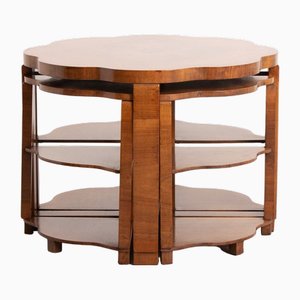 British Art Deco Butterfly Nesting Tables in Walnut, 1930, Set of 5