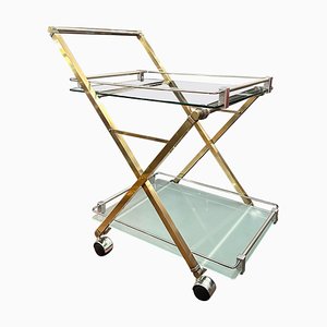 Brass, Glass and Chrome Bar Cart attributed to Peter Ghyczy, 1970s