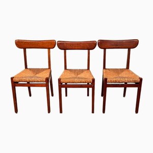 Chaises Vintage en Hêtre avec Siège Canné, 1950s, Set de 3