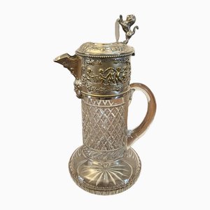 Brocca vittoriana antica in vetro molato e placcato in argento, metà XIX secolo