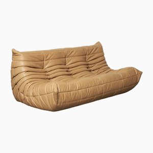 Canapé 3 Places Togo en Cuir Marron Camel par Michel Ducaroy pour Ligne Roset, 2010s