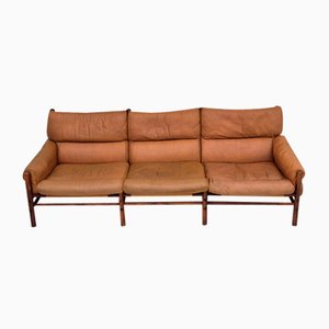 Swedish Kontiki Sofa in Leather & Beech by Arne Norell, 1960s