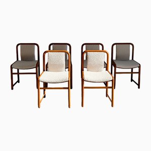 Dining Chairs in Wood and Creamy White Bouclè Fabric, 1960s, Set of 6