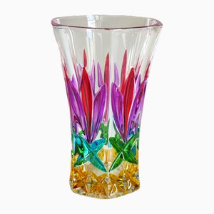 Small Cut Crystal Vase in Bright Colors, 1960s