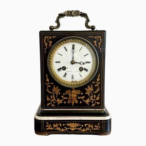 Reloj de manto antiguo de marquetería con incrustaciones, década de 1840