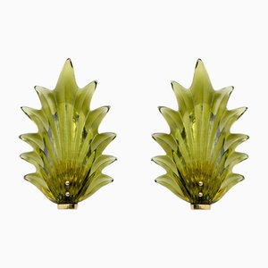 Modern Italian Murano Glass Leaf Sconces in the style of Barovier & Toso, 1980s, Set of 2