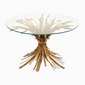 Vintage French Gilt Metal Wheat Sheaf Coffee Table, 1950s