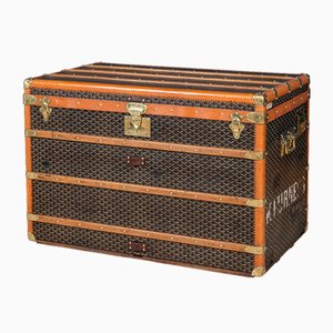 Baúl Courier antiguo de lienzo chevrón de Goyard, Francia, década de 1900