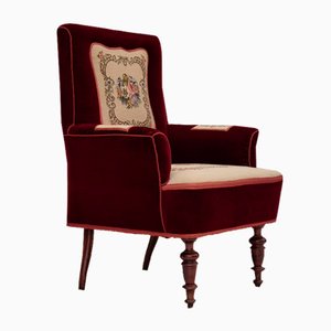 Danish Handcrafted Highback Armchair in Velour, 1950s