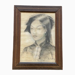 N'guyen Phan Long, Portraits, 1920s, Dessins au crayon sur papier, Encadré, Set de 2