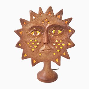 Lampada da tavolo Sun Face vintage in ceramica, Francia, anni '60