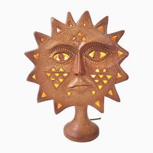 Vintage French Sun Face Table Lamp in Ceramic, 1960s