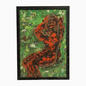 J.P.R, Assise nue, Oil on Wood, Framed