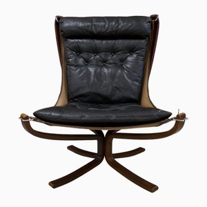 Vintage Falcon Chair aus Leder mit hoher Rückenlehne von Sigurd Ressell, 1970er