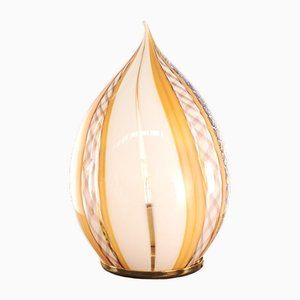 Egg-Shaped Table Lamp in Murano Artistic Glass, Ivory and Amber, Italy