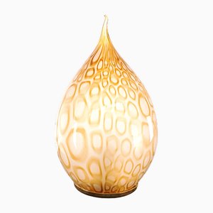 Eiförmige Tischlampe aus Muranoglas, Bernsteinfarben mit Struktur, Italien