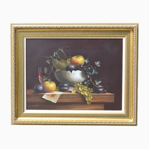 Mike Woods, Still Life of Fruit in a Blue and White Bowl, 1997, Oil on Canvas, Framed