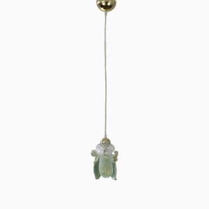 Lámpara colgante vintage de cristal de Murano blanco y verde y detalles en oro, Italia, años 80