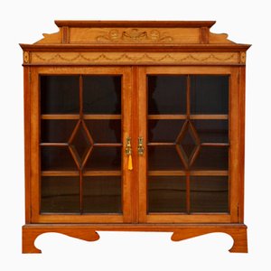 Antique Edwardian Satinwood Cabinet Bookcase, 1900