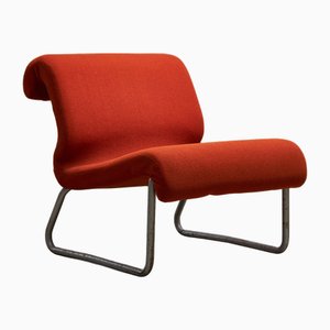 Low Chair on Tubular Metal Frame with Orange Upholstery, 1970s