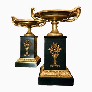Copas antiguas de bronce dorado y mármol, 1860. Juego de 2