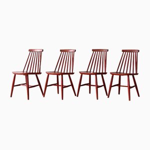 Chaises Vintage Scandinaves Rouges, 1960s, Set de 4