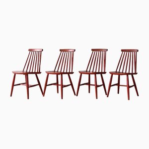 Vintage Scandinavian Red Chairs, 1960s, Set of 4