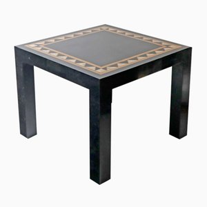 Travertine and Brass Stone Inlay Side Table by J.C. Mahey, 1970s