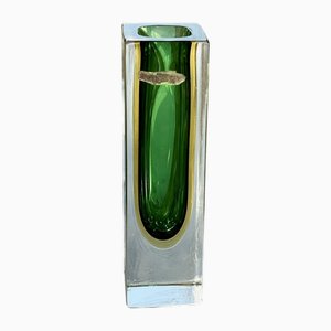 Vintage Green and Yellow Murano Sommerso Block Vase by Flavio Poli for Seguso, 1960s