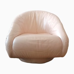 Fauteuil Pivotant Vintage Postmoderne Rose Blush Rose en Cuir par Natuzzi, Italie, 1980s