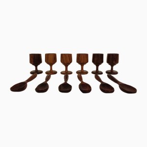 Brazilian Egg Cups and Egg Spoons in Rosewood, 1960s, Set of 12