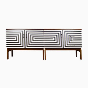 Polish Modular Sideboard with Op Art Motif, 1970s, Set of 2