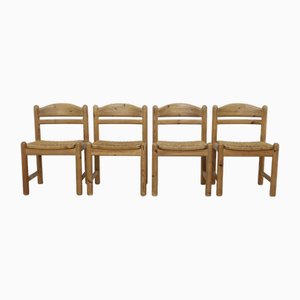 Dining Chairs in Pinewood and Rattan from Lindebjerg, 1970s, Set of 4