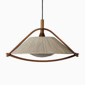 Lampada da soffitto in teak e sisal di Temde, anni '60